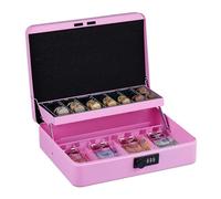 Relaxdays Caisse à Monnaie, Pratique, Combinaison à 3 Chiffres, en Fer, H x L x P : 8,5 x 30,5 x 25 cm, Rose