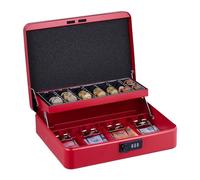 Relaxdays Caisse à Monnaie, Pratique, Combinaison à 3 Chiffres, en Fer, H x L x P : 8,5 x 30,5 x 25 cm, Rouge