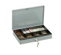 Relaxdays Caisse à monnaie verrouillable, caisse plate avec casiers à pièces, 2 clés, h x l x p : 5 x 30 x 20 cm, gris