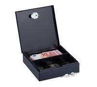 Relaxdays Caisse à Monnaie, verrouillable, Acier, 2 clés, pièces et Billets, H x L x P : 5 x 17,5 x 17 cm, Noir