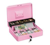 Relaxdays Caisse à Monnaie, verrouillable, Compartiments pour pièces et Billets, Fer, HLP 8,5 x 30,5 x 24,5 cm, Rose