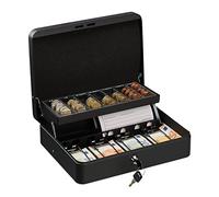 Relaxdays Caisse à monnaie, verrouillable, monnayeur & 4 compartiments à billets, fer, HLP 8,5 x 30,5 x 24,5 cm, noir