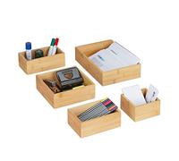 relaxdays Caisse de Rangement Bambou, Lot de 5, Organiseur tiroir, Cuisine, Salle de Bain, Bureau, Diff. Tailles, Nature
