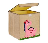 Relaxdays Caisse de Rangement, Dinosaure, boîte en Tissu, pour Enfants, Pliable, HxLxP : 33 x 33 x 33 cm, Beige - Rose