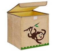 Relaxdays Caisse de Rangement, Motif Singe, boîte en Tissu, pour Enfants, Pliable, HxLxP : 33x33x33 cm, Beige - Marron