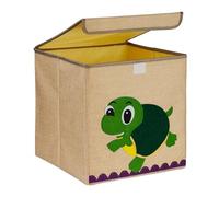 Relaxdays Caisse de Rangement, Motif Tortue, boîte en Tissu, pour Enfants, Pliable, HxLxP : 33x33x33 cm, Beige - Vert