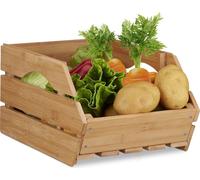 Relaxdays 10022220 Caisse en bois cagette bambou boîte de rangement empilable universelle HxlxP: 20,5 x 27 x 38 cm, nature, naturel, 48 x 27 x 20,5 cm