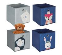 Relaxdays Lot 4 boîtes de Rangement, Chambre d’Enfant, Motif Dessins, caisses Pliables, HxLxP : 30x30x30 cm, Multicolore