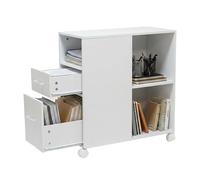 Relaxdays Caisson à roulettes, 2 tiroirs, 3 Compartiments, H x L x P : 65 x 30 x 60 cm, MDF, Meuble de Bureau, Blanc