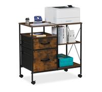 Relaxdays Caisson à roulettes 2 tiroirs, 3 étagères, H x L x P 75,5 x 76,5 x 40 cm, chariot avec dossiers, brun/noir