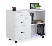 Relaxdays Caisson à roulettes, 3 tiroirs, 2 Compartiments, dossiers Suspendus, H x l x P : 66 x 80 x 40 cm, Armoire de classement verrouillable, Blanc