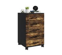 Conteneur à roulettes Relaxdays, 5 tiroirs, H x L x P : 69 x 40 x 40 cm, Bureau à roulettes, Noir/Marron