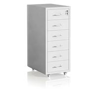 Relaxdays Caisson à roulettes 6 tiroirs verrouillable Meuble en métal Blanc 69 x 28 x 41 cm