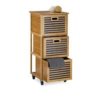 Relaxdays Caisson à roulettes avec 3 tiroirs étagère colonne de rangement en bambou salle de bain H x l x P: 92 x 41 x 41 cm armoire accessoires douche serviettes en bois avec roues, nature