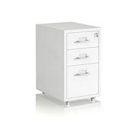 Relaxdays Caisson à roulettes verrouillable en métal, 3 tiroirs, 45,5 x 28 x 41 cm, Blanc, Bureau, Charge 31 kg