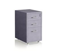 Relaxdays Caisson à roulettes verrouillable en métal, 3 tiroirs, 45,5 x 28 x 41 cm, Gris, Bureau, Charge 31 kg