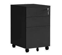 Relaxdays Caisson à roulettes verrouillable en métal, 3 tiroirs, 60 x 39 x 52 cm, Noir, Bureau, Charge 35 kg