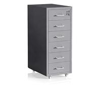 Relaxdays Caisson à roulettes verrouillable en métal, 6 tiroirs, 69 x 28 x 41 cm, Gris, Bureau, Charge 9 kg/tiroir