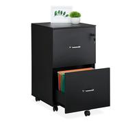 Relaxdays Caisson de Bureau, 2 tiroirs, clé Pratique, Barres pour dossiers Suspendus, H x L x P : 72 x 43 x 46 cm, Noir