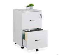 Relaxdays Caisson de bureau – 2 tiroirs, clé, barres dossiers suspendus, 72×43×46 cm, blanc