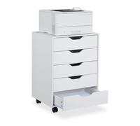 Relaxdays Caisson de Bureau, avec roulettes et 5 tiroirs, H x L x P : env. 66,5 x 48 x 39,5 cm, Blanc