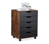 Relaxdays Caisson de Bureau, avec roulettes et 5 tiroirs, H x L x P : env. 66,5 x 48 x 39,5 cm, Marron et Noir