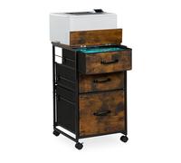 Relaxdays Caisson de bureau, 3 tiroirs, design industriel, H x L x P : env. 68 x 40 x 40 cm, marron et noir
