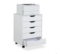 Relaxdays Caisson de Bureau, avec roulettes et 5 tiroirs, H x L x P : env. 66,5 x 48 x 39,5 cm, Blanc