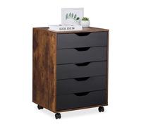 Relaxdays Caisson de Bureau, avec roulettes et 5 tiroirs, H x L x P : env. 66,5 x 48 x 39,5 cm, Marron et Noir