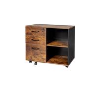 Relaxdays Caisson Roulant, 3 tiroirs, 2 Compartiments, H x l x P : 66 x 80 x 40 cm, verrouillable, Bureau, Marron.