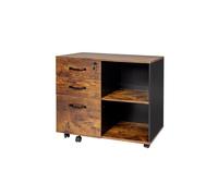 Relaxdays Caisson Roulant 3 tiroirs et 2 Compartiments verrouillable, Bureau Marron 66x80x40 cm