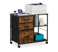 Relaxdays Caisson mobile, 3 tiroirs, tiroir suspendu, style industriel, H x L x P : 68 x 75 x 40 cm, marron/noir