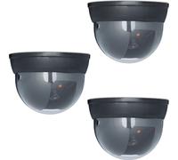 Relaxdays Caméra factice, Lot de 3, LED Clignotante, intérieur & extérieur, Fonctionne sur Piles, Surveillance, Noir