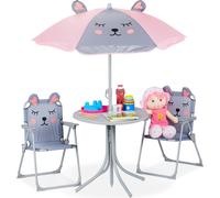 Ensemble chaise table de camping, pour enfants, meubles, avec parasol, pliables, motif souris, jardin, gris gris