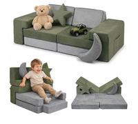 Relaxdays Canapé de Jeu Enfant, modulable, 10 éléments Souples, Gris-Vert