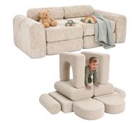 Relaxdays canapé de Jeu Enfant modulable, 10 pièces, Blocs Souples, Beige