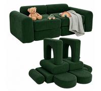 Relaxdays canapé de jeu enfant modulable, 10 pièces, blocs souples, velours côtelé, H x L x P : 32 x 108 x 50 cm, vert