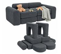 Relaxdays canapé de jeu enfant modulable, 10 pièces, blocs souples, velours côtelé, H x L x P : 32 x 108 x 50 cm, gris