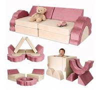 Relaxdays Canapé de Jeu Enfants, modulaire, 10 pièces, Blocs Souples, Rose