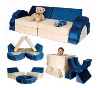 Relaxdays Canapé de Jeu pour Enfants, modulaire, 10 pcs, Blocs Souples Bleu