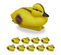 Relaxdays Caneton en Plastique, Lot de 10, Canard Jaune, pour étang de Jardin, déco extérieur, avec œillet, Jaune/Noir