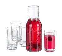 Relaxdays Carafe à eau avec verres, set de 5 pièces, 1,5 l, 200 ml, cruche sans couvercle, service élégant, transparent