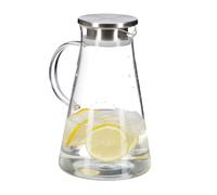 Relaxdays Carafe en verre, 1,8 l, avec couvercle, eau, jus, eau aromatisée, lavable au lave-vaisselle, transparent