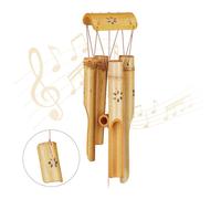 Relaxdays Carillon à vent bambou, moulin à vent, son, décoration jardin, bois, feng shui mobile, 73 cm, nature