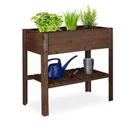 Relaxdays Carré Potager Bois, légume, Herbes, Jardin, Balcon, Jardinière sur Pied, HxlxP: 80 x 88 x 43,5 cm, Brun foncé