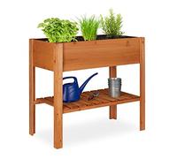 Relaxdays Carré Potager Bois, légume, Herbes, Jardin, Balcon, Jardinière sur Pied, HxlxP: 80 x 88 x 43,5 cm, Brun Clair