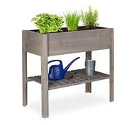 Relaxdays Carré Potager Bois, légume, Herbes, Jardin, Balcon, Jardinière sur Pied, HxlxP: 80 x 88 x 43,5 cm, Gris