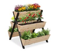 Relaxdays Carré Potager Vertical, Jardinière Bois, HLP : 82 x 75 x 90 cm, Jardin surélevé avec 5 bacs, Naturel/Noir
