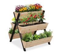 Relaxdays Carré potager vertical, Jardinière bois, HLP : 82 x 75 x 90 cm, jardin surélevé avec 5 bacs, naturel/noir