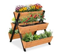 Relaxdays Carré Potager Vertical, Jardinière Bois, HLP : 82 x 75 x 90 cm, Jardin surélevé avec 5 bacs, Orange/Noir